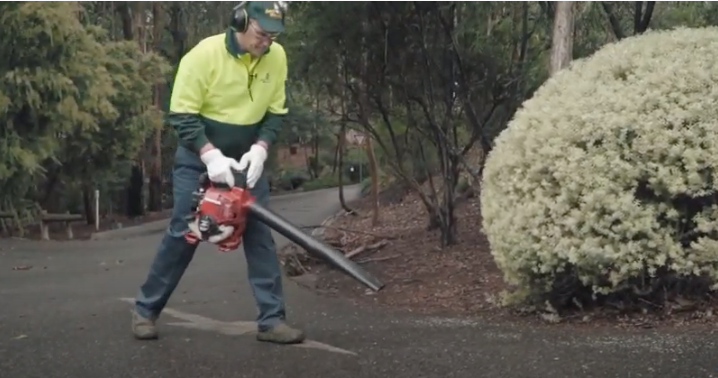 Mike from Jim's Mowing show you how to use a leaf blower like a professional