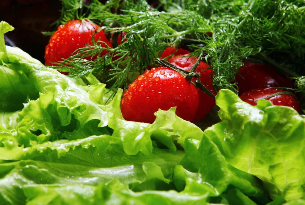 strawberries, tomatoes and lettuce